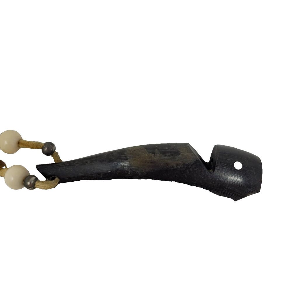 Vintage Wood Duck Teal Call Whistle circa 1950 Rawhide Neck Strap Painted Eyes